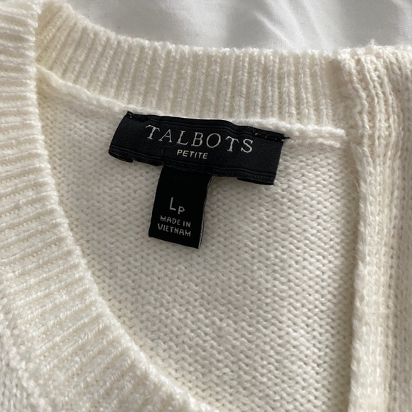 Talbots white and gold/ snowflake sweater, size petite large, cotton blend. NWOT - Picture 9 of 13